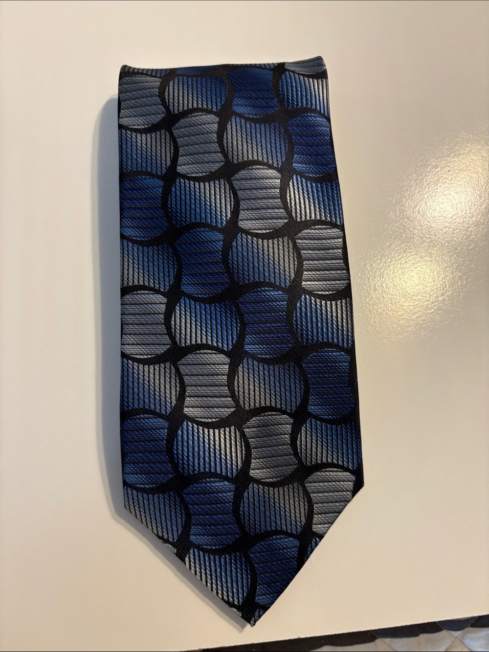 Blue, grey, and black tie 100% silk